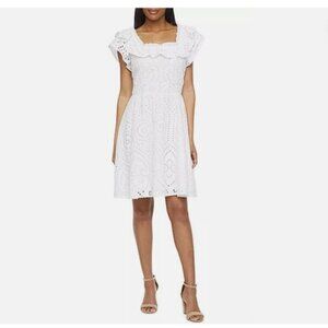Ryegrass White Embroidered Eyelet Fit + Flare Cotton  Dress. Size XXL